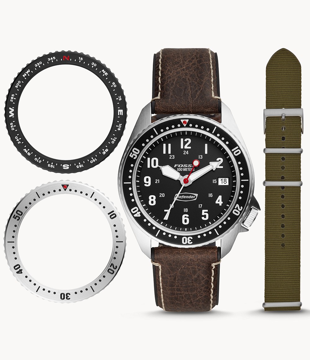 DEFENDER ARCHIVALシリーズ 三針デイト ブラウン レザーウォッチ LE1062_main FOSSIL フォッシル メンズ腕時計
