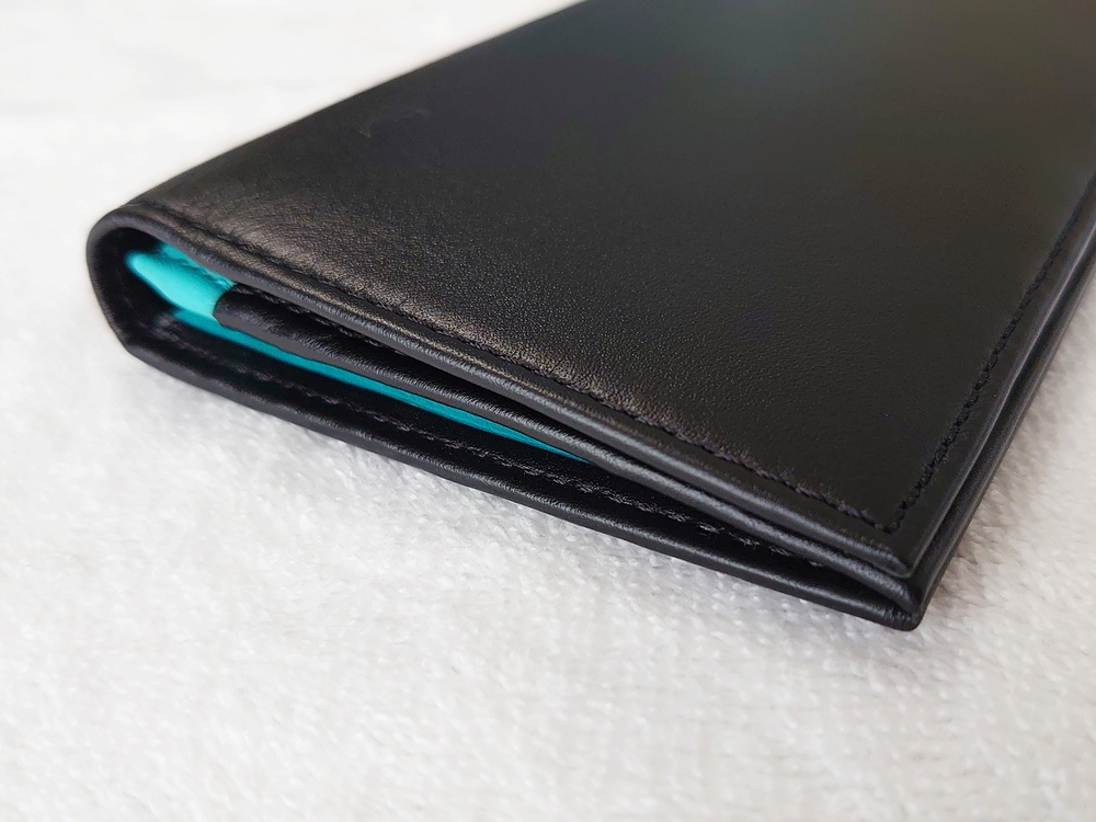 スリム長財布（カード収納13段）ブラック レビュー JOGGO（ジョッゴ）外側 財布の端 へり返し3