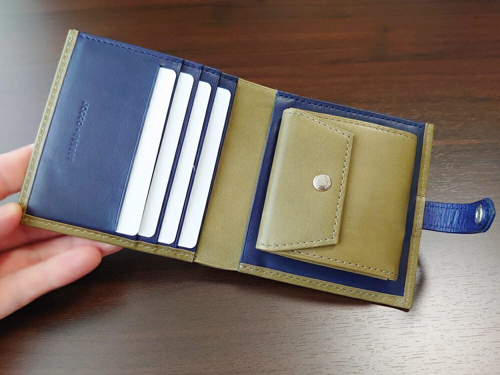 JOGGO（ジョッゴ）ENISHI 2つ折り財布 姫路レザー（グリーン、ブルー）お金とカード 収納 見開き