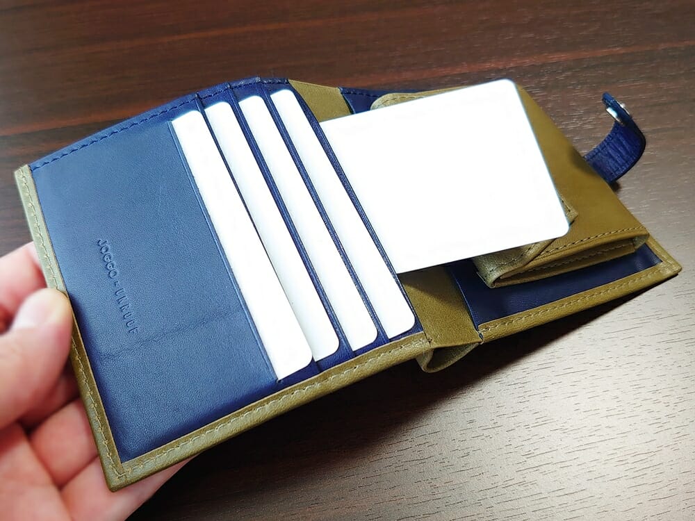 JOGGO（ジョッゴ）ENISHI 2つ折り財布 姫路レザー（グリーン、ブルー）カードポケット 使い勝手4