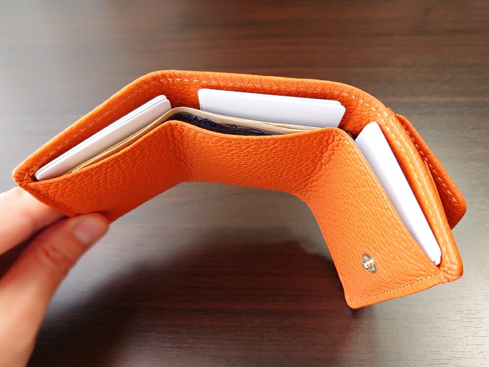 三つ折り財布 ST-909 イタリア製シュリンクレザー スキミング防止機能付 ミニ財布（オレンジ）MURA（ムラ）カード9枚 財布の厚み 見開き