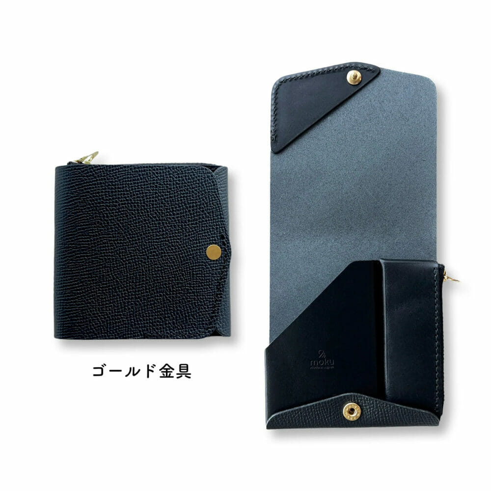 小さく薄い財布Saku ver.2 ノブレッサカーフ noblessacalf-black-gold（ブラック×ゴールド金具）moku（モク）