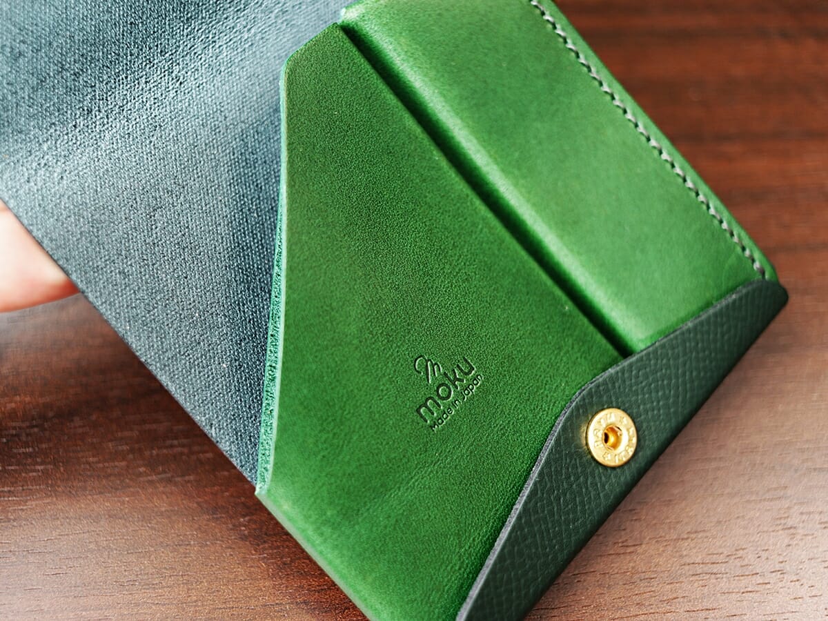 小さく薄い財布Saku ver.2 ノブレッサカーフ グリーン noblessacalf-green moku（モク）内装 収納部 ブッテーロ カード入れ 小銭入れ4