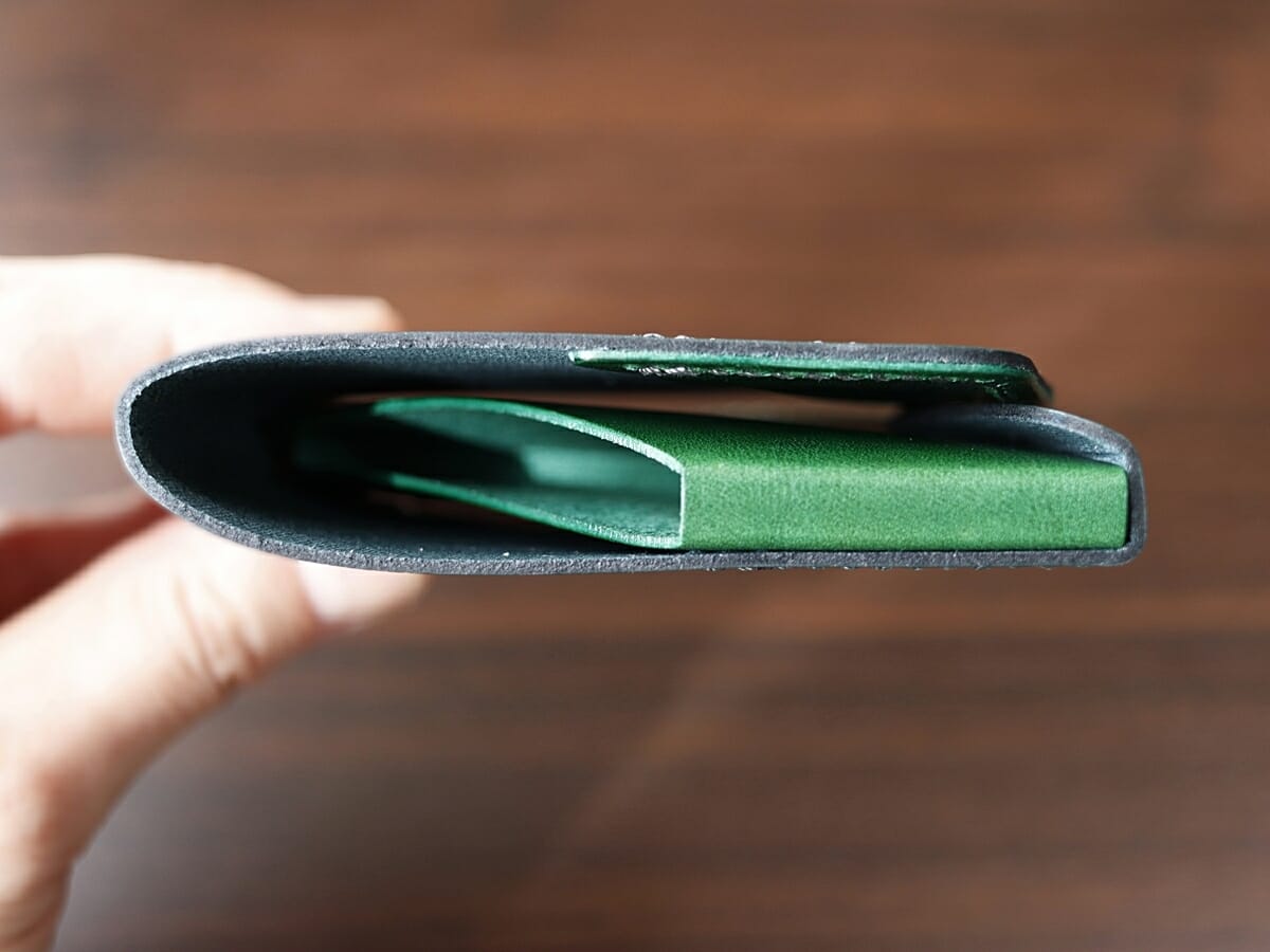 小さく薄い財布Saku ver.2 ノブレッサカーフ グリーン noblessacalf-green moku（モク）デザイン4