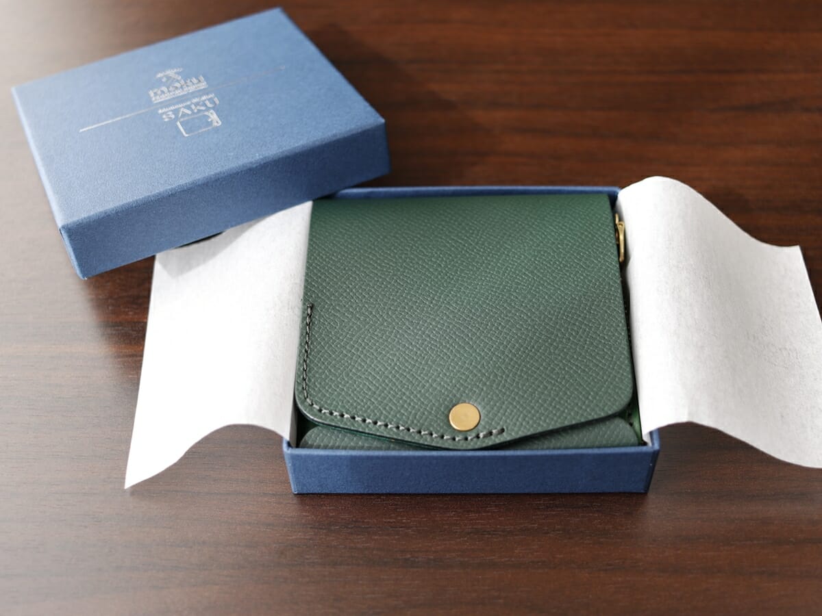 小さく薄い財布Saku ver.2 ノブレッサカーフ グリーン noblessacalf-green moku（モク）デザイン ケース