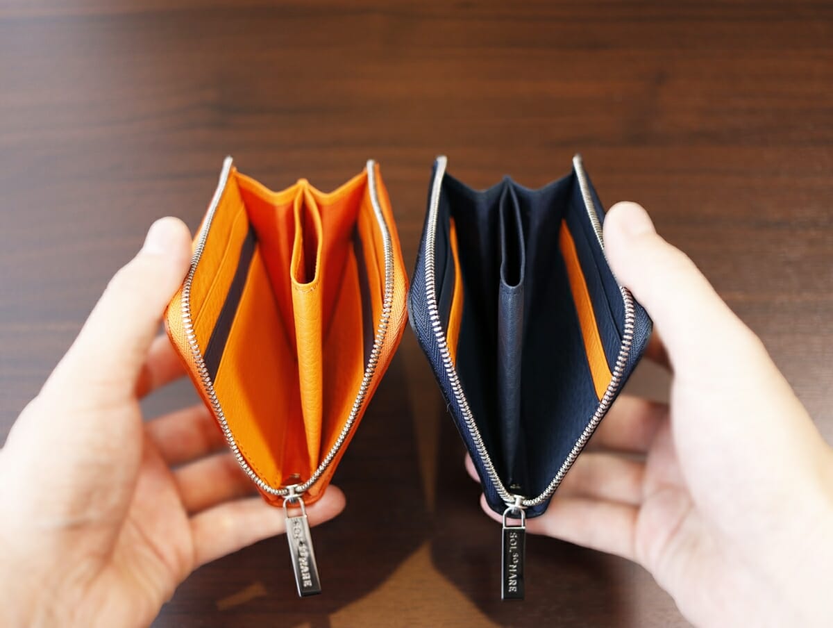 リーヴァ Lファスナーマルチ財布 セッカ（オレンジ）SOLSOMARE（ソルソマーレ）財布レビュー 内装デザイン 収納ポケット13 ネイビーブルー